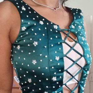 Modern Maid Emerald Green studded Corset Vest